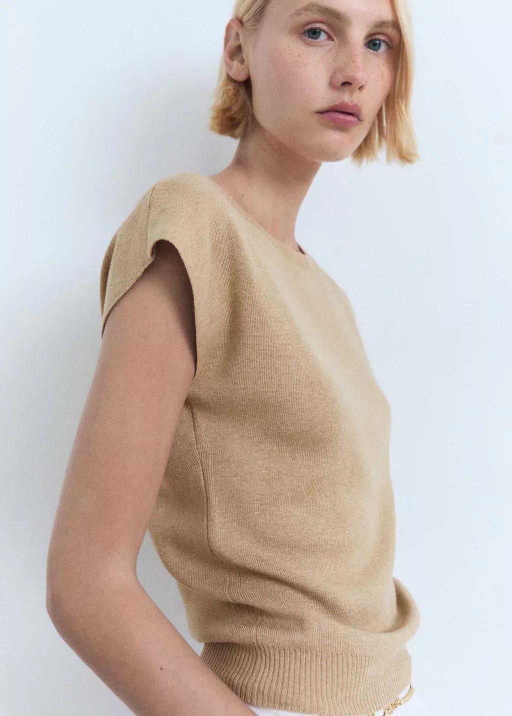 LIGHT BEIGE Short-sleeved fine-knit sweater, , large image number 0
