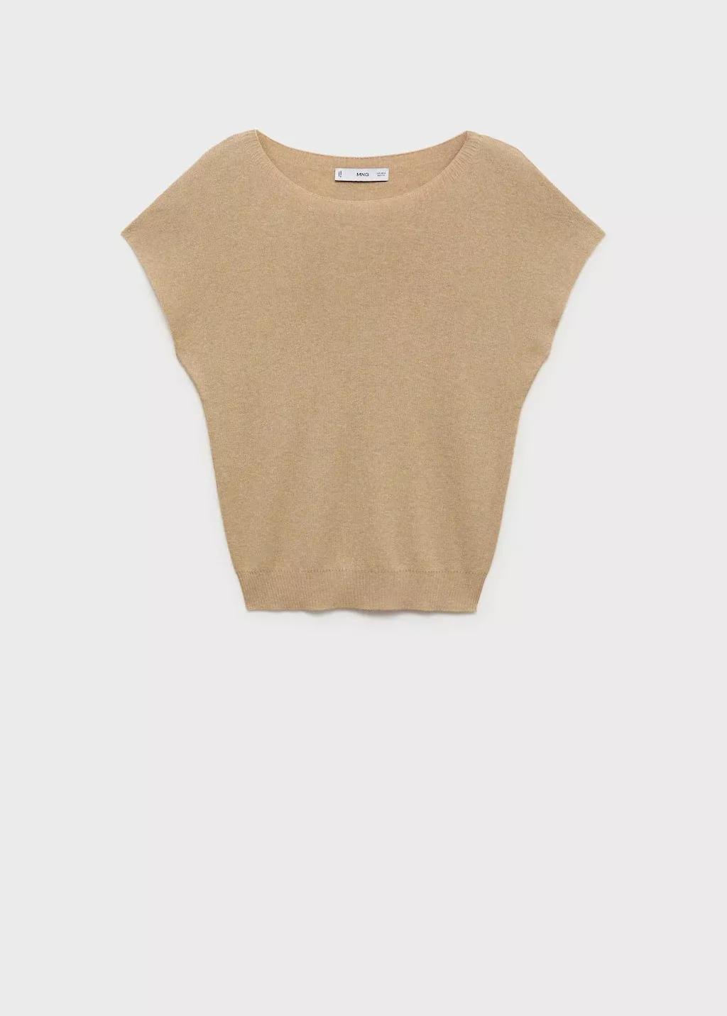 LIGHT BEIGE Short-sleeved fine-knit sweater, Light Beige, large image number 3