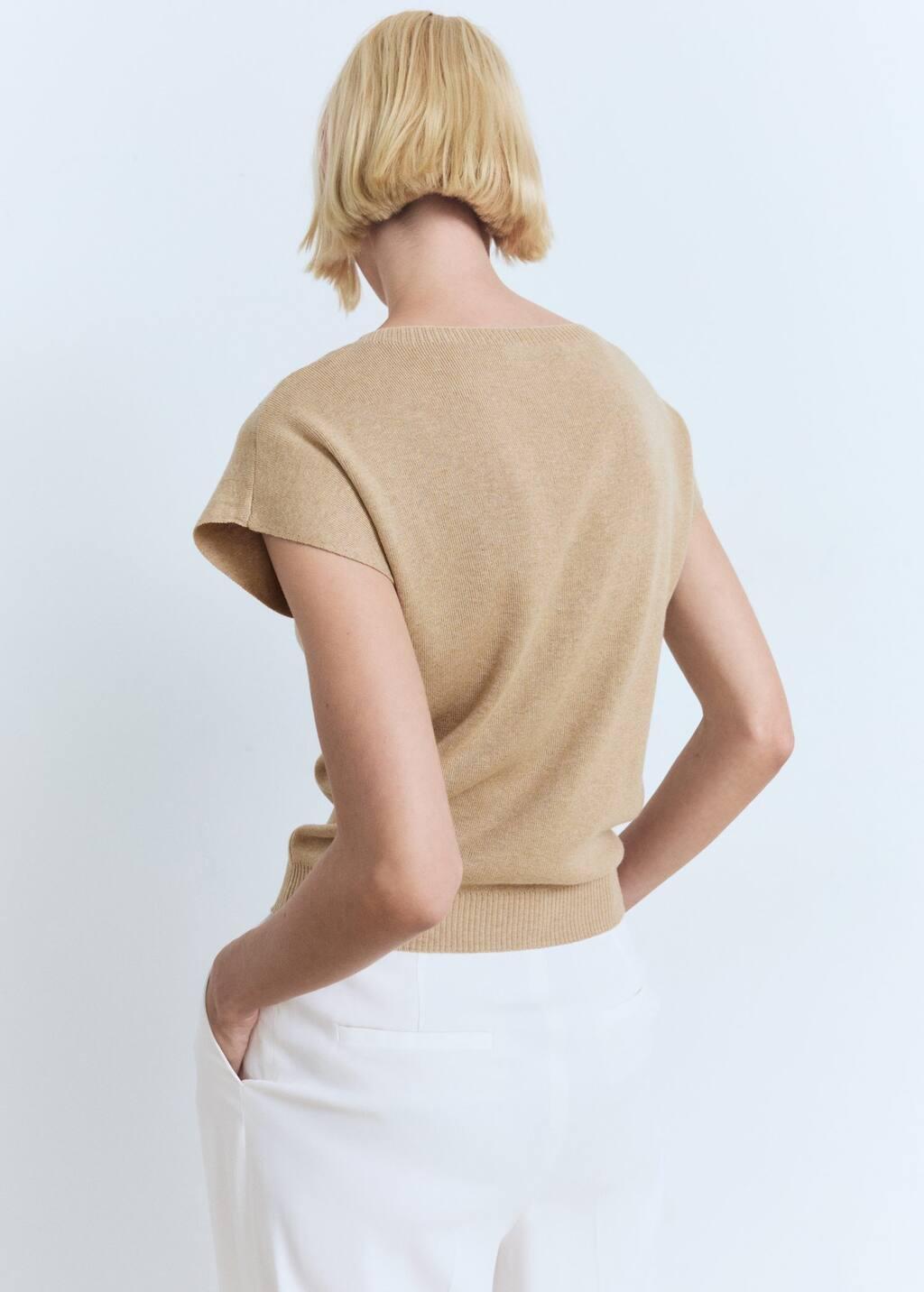 LIGHT BEIGE Short-sleeved fine-knit sweater, Light Beige, large image number 6