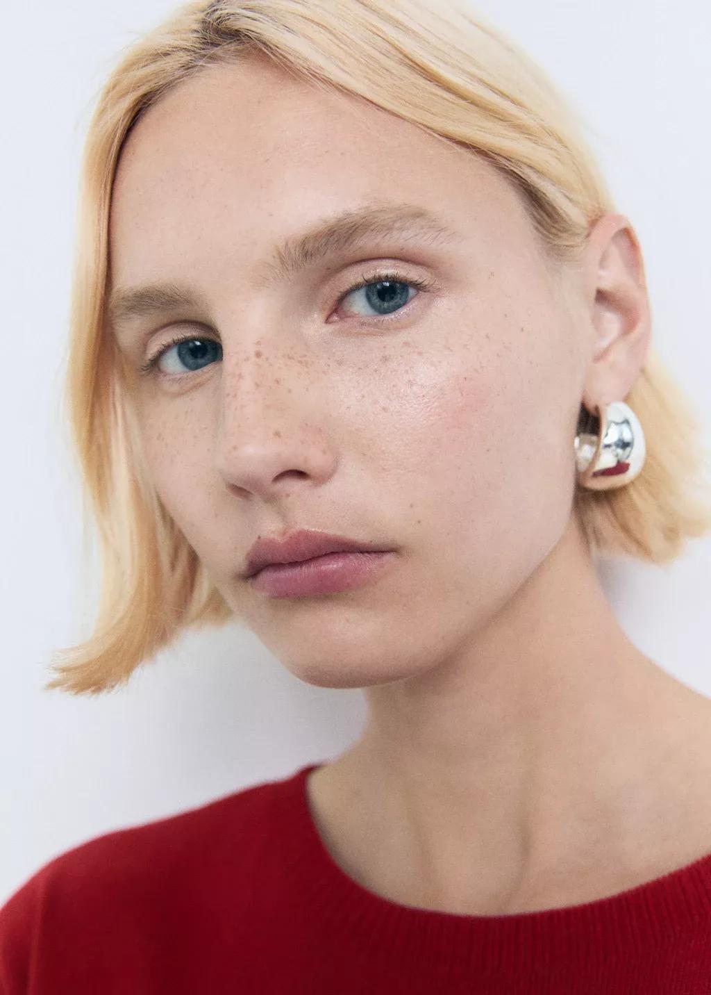 RED Short-sleeved fine-knit sweater, Red, medium