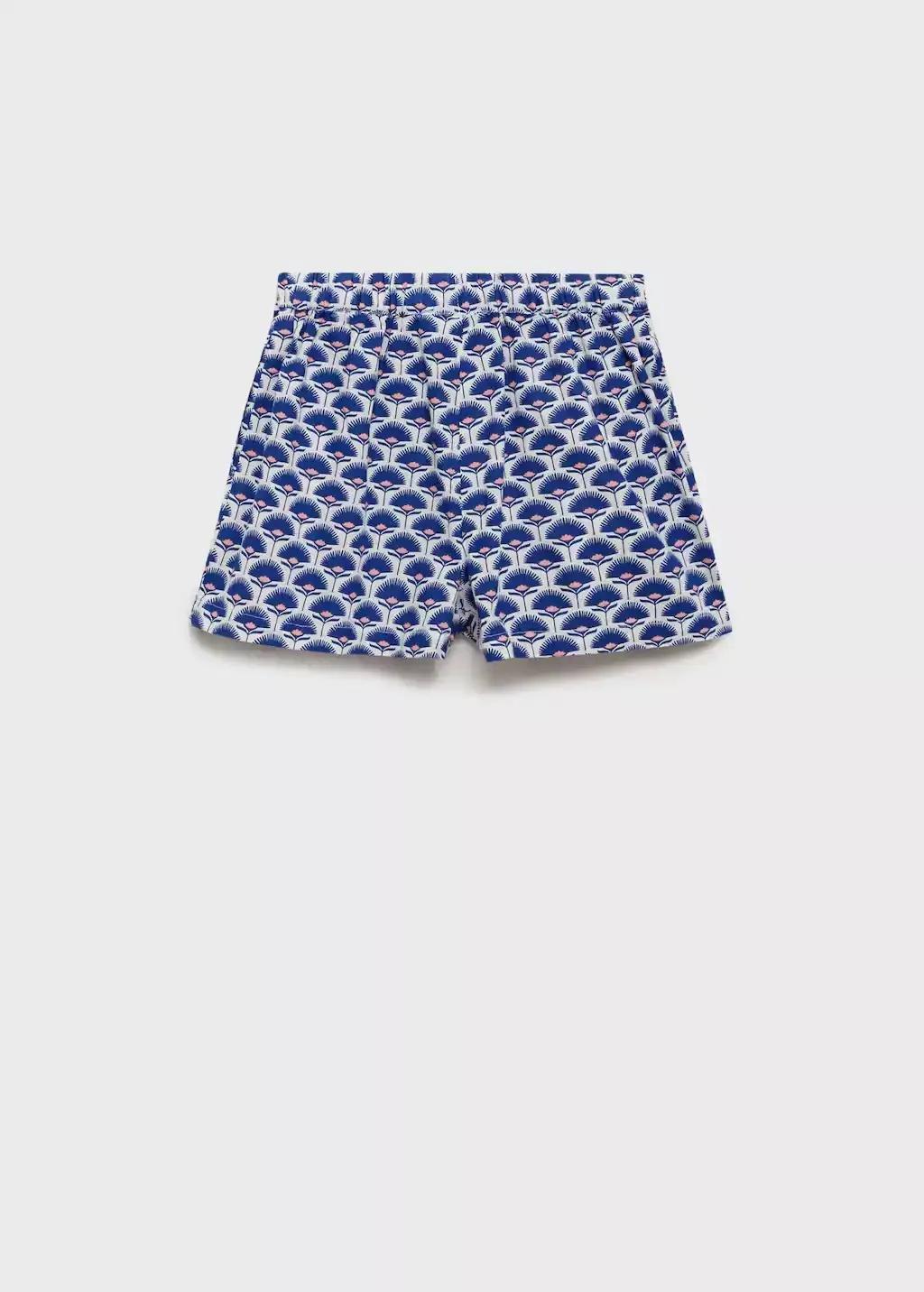 Blue Printed Linen Shorts, Kids Boys, , large image number 1