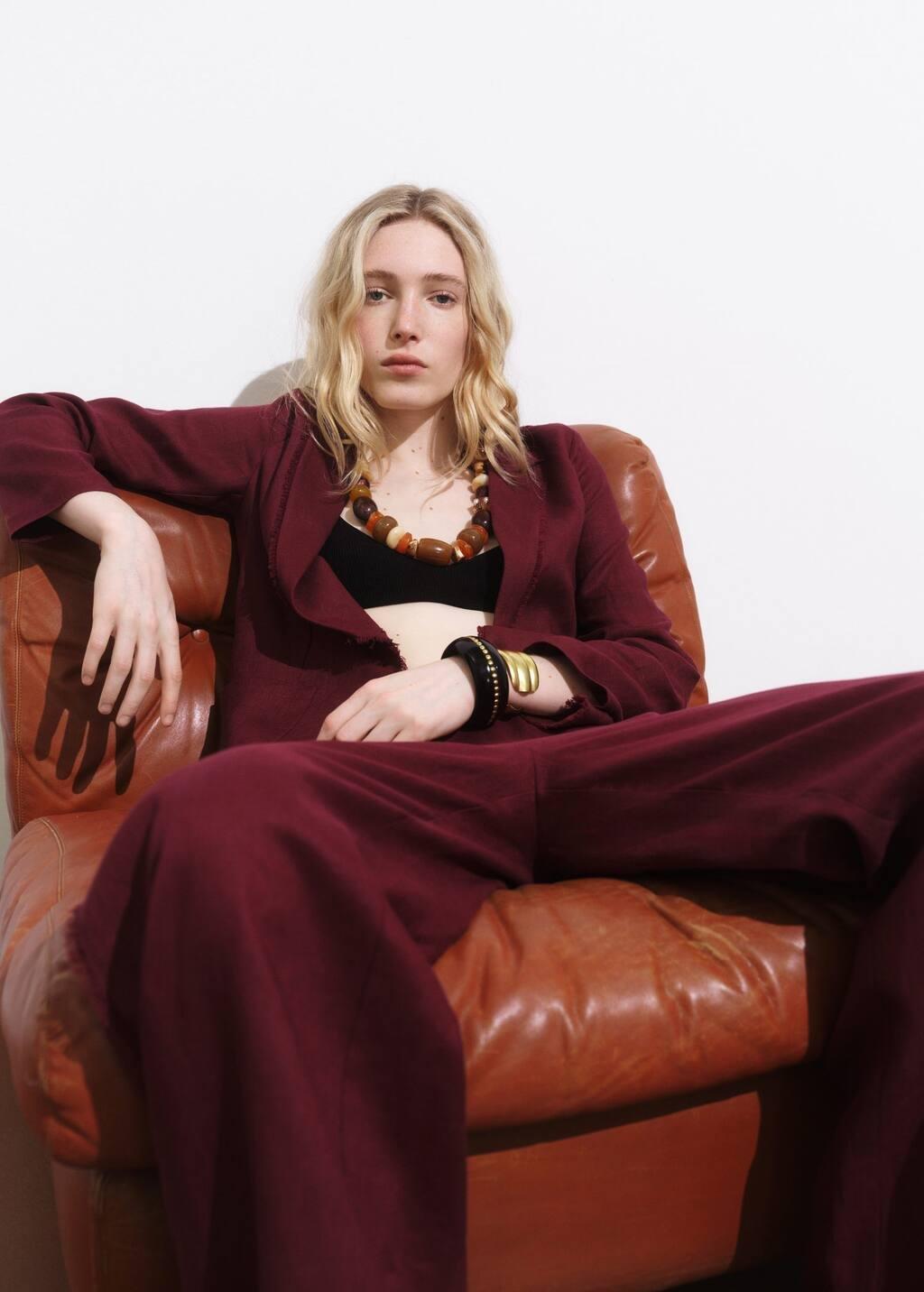 DARK RED Linen suit jacket with frayed ends, Dark Red, large image number 2