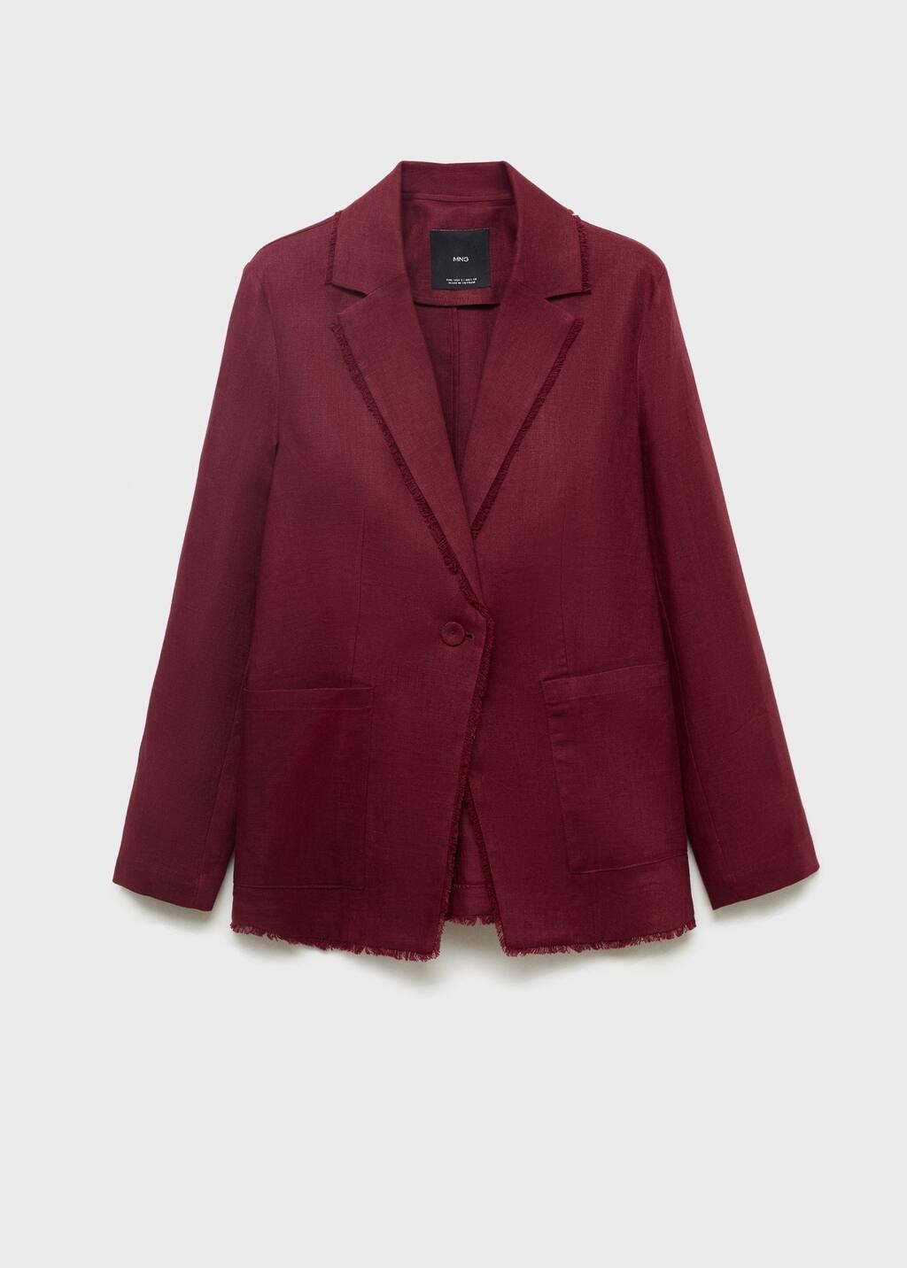 DARK RED Linen suit jacket with frayed ends, Dark Red, large image number 3
