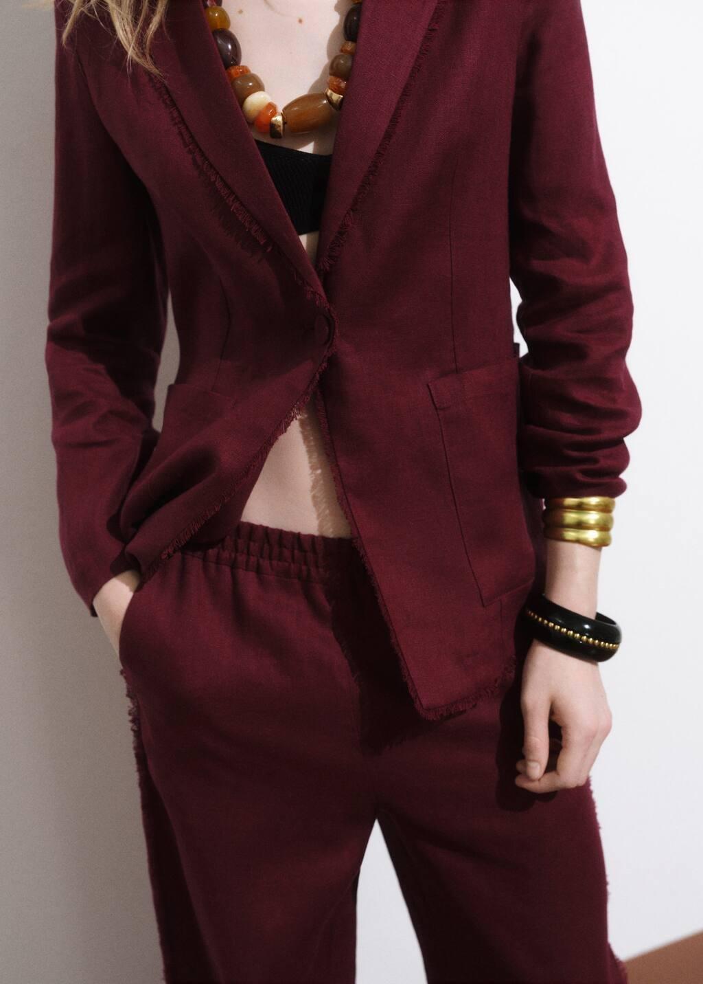 DARK RED Linen suit jacket with frayed ends, Dark Red, large image number 4