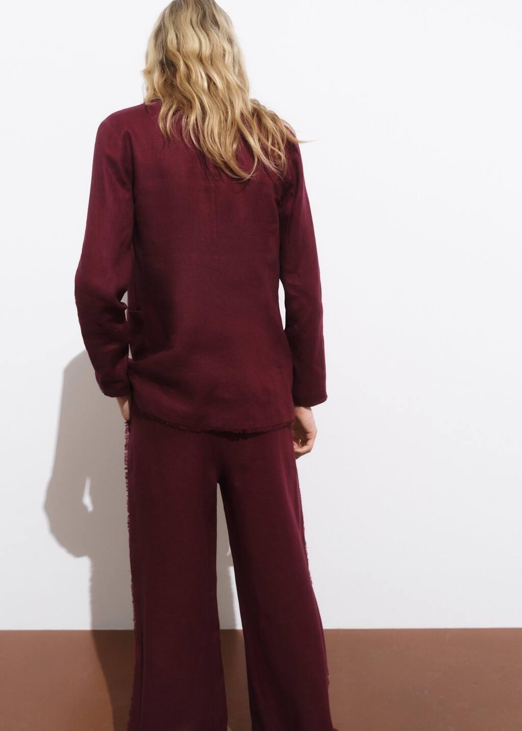 DARK RED Linen suit jacket with frayed ends, Dark Red, large image number 6