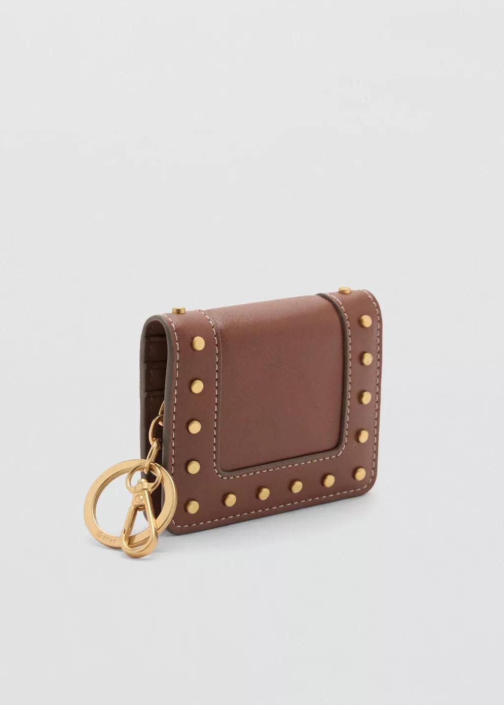 MEDIUM BROWN Studded wallet with keychain detail, 0201_CU, medium