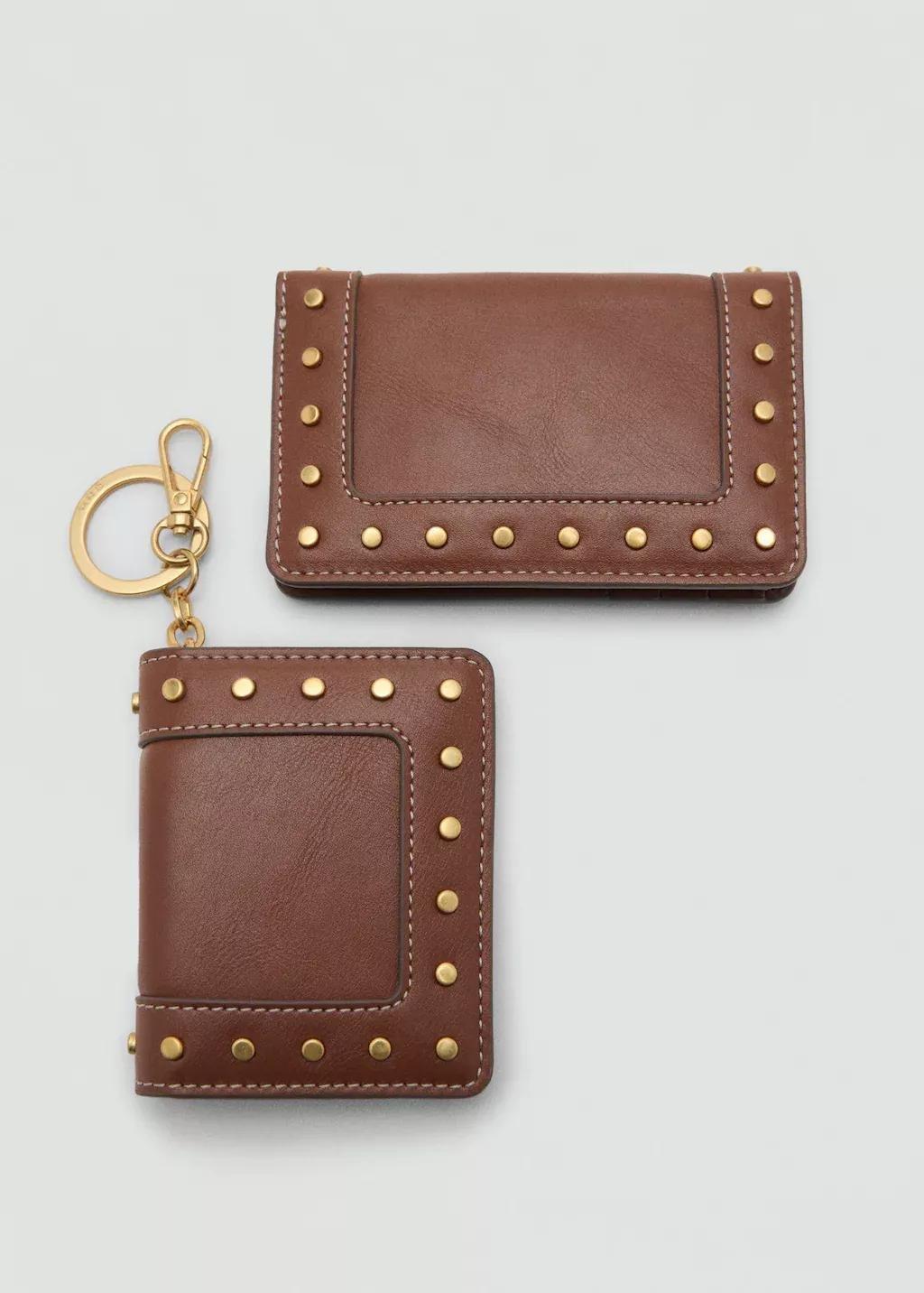 Brown Studded Wallet With Keychain Detail, 0201_CU, large image number 2