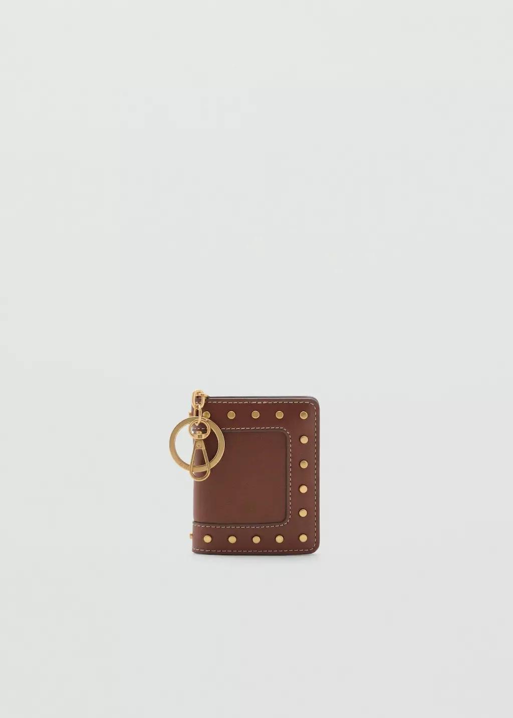 Brown Studded Wallet With Keychain Detail, 0201_CU, large image number 3