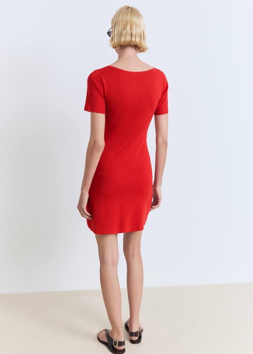 Red Knitted Dress With Bow Neckline, , large image number 4