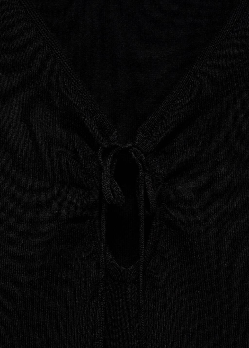 Black Knitted Dress With Bow Neckline, , large image number 2