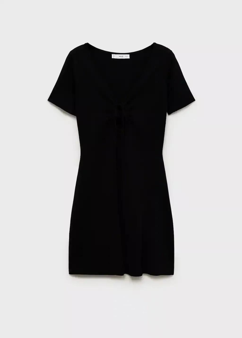 Black Knitted Dress With Bow Neckline, , large image number 3