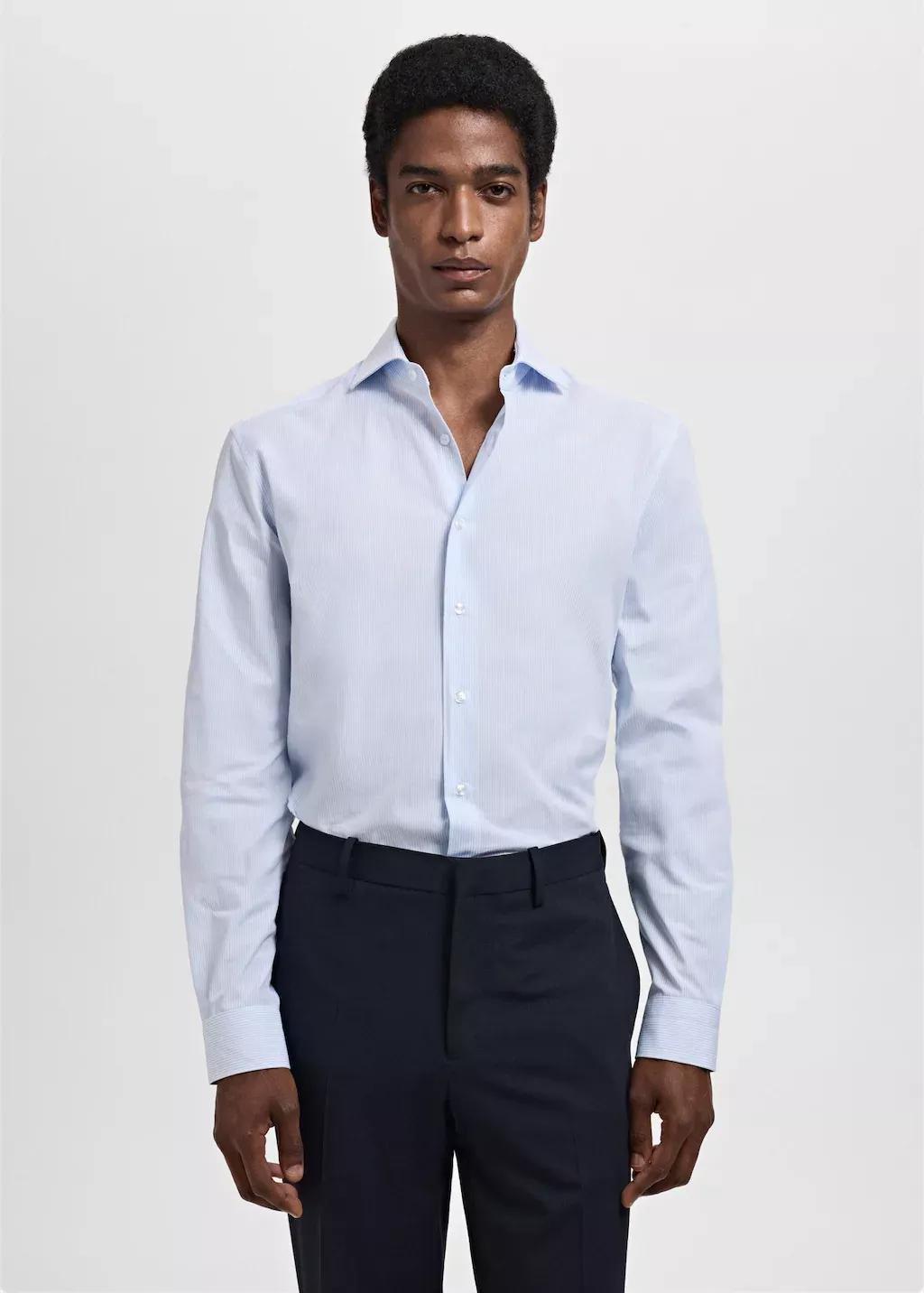 MEDIUM BLUE Slim fit thousand striped suit shirt, Medium Blue, large image number 1