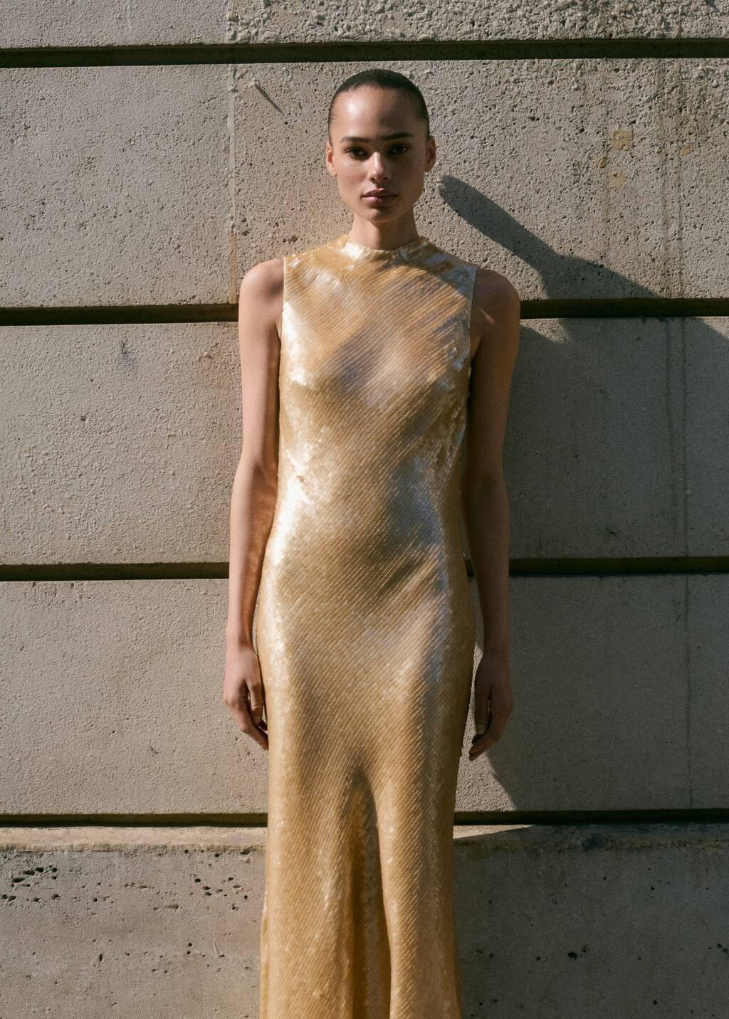 Yellow Scoop-Back Sequin Dress, , large image number 1