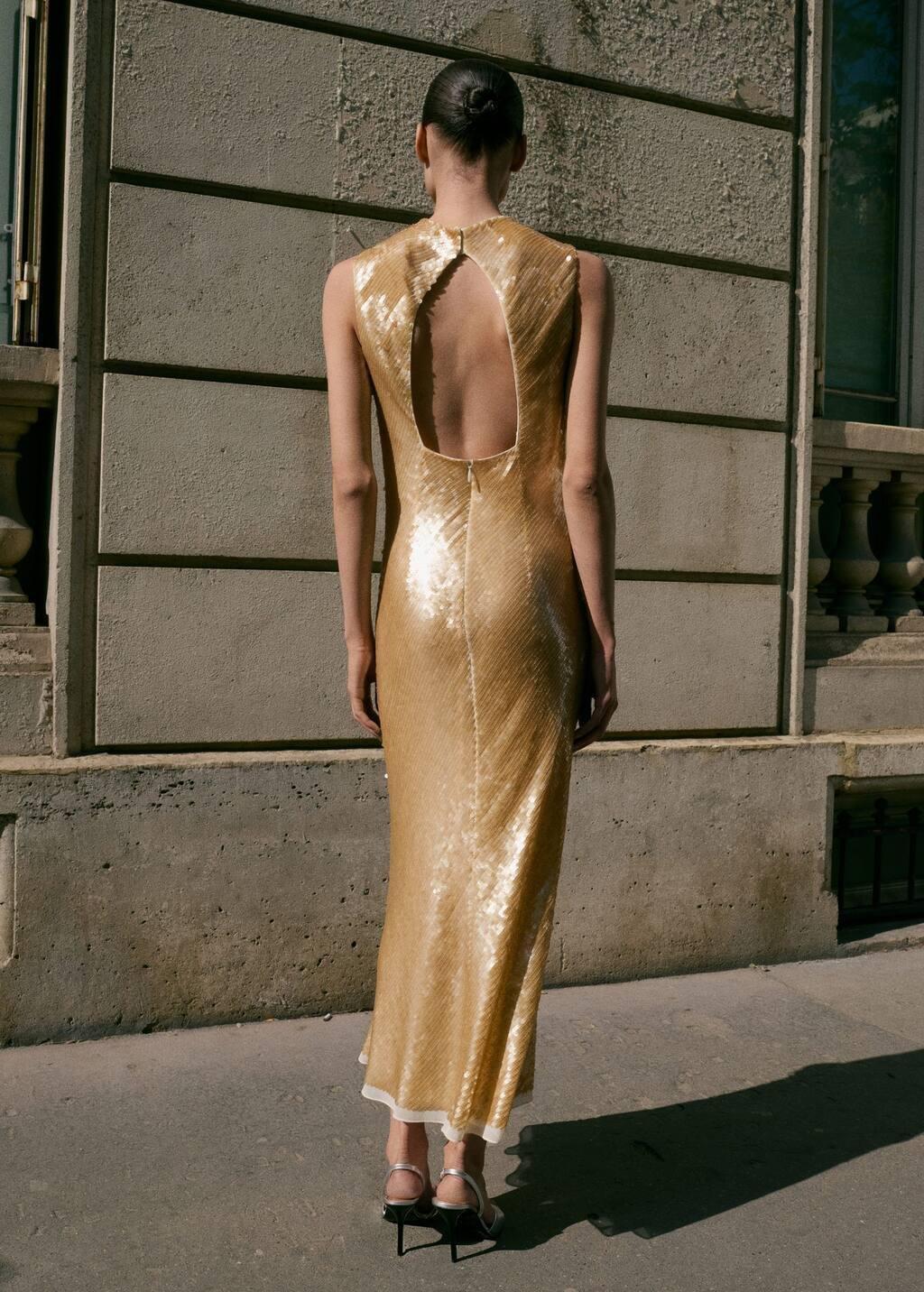 Yellow Scoop-Back Sequin Dress, , large image number 2