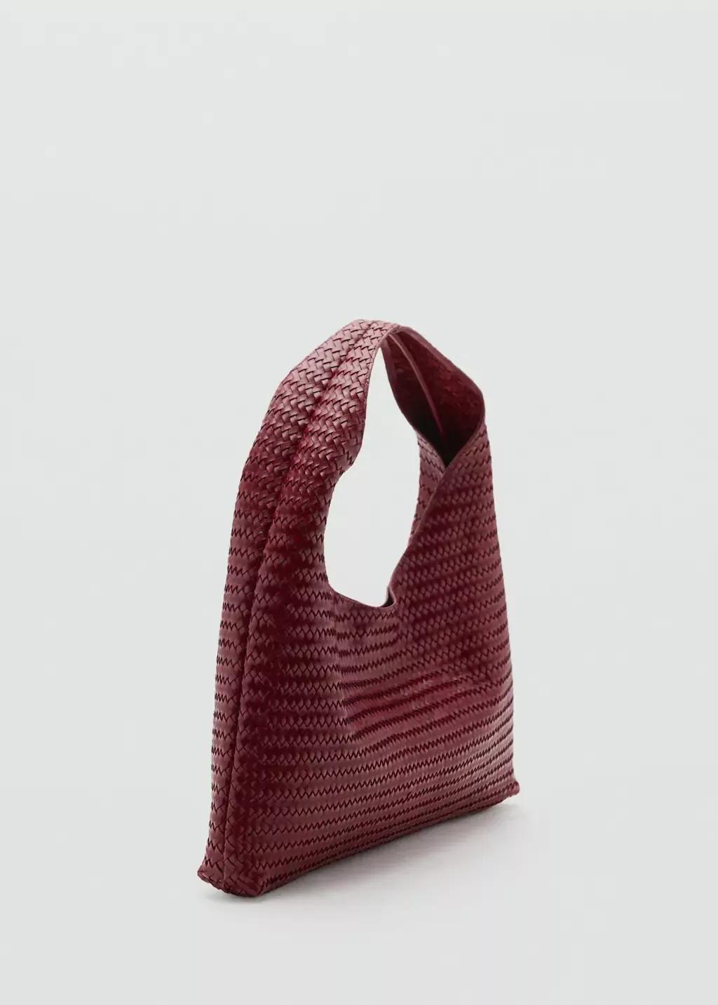 Red Medium Braided Leather Shoulder Bag, , medium