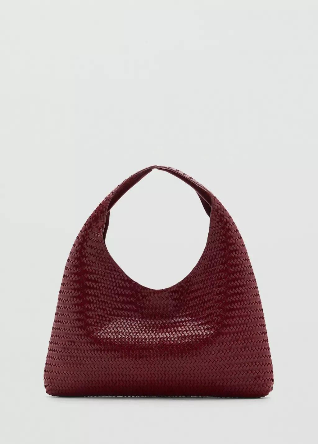 Red Medium Braided Leather Shoulder Bag, Dark Red, large image number 3