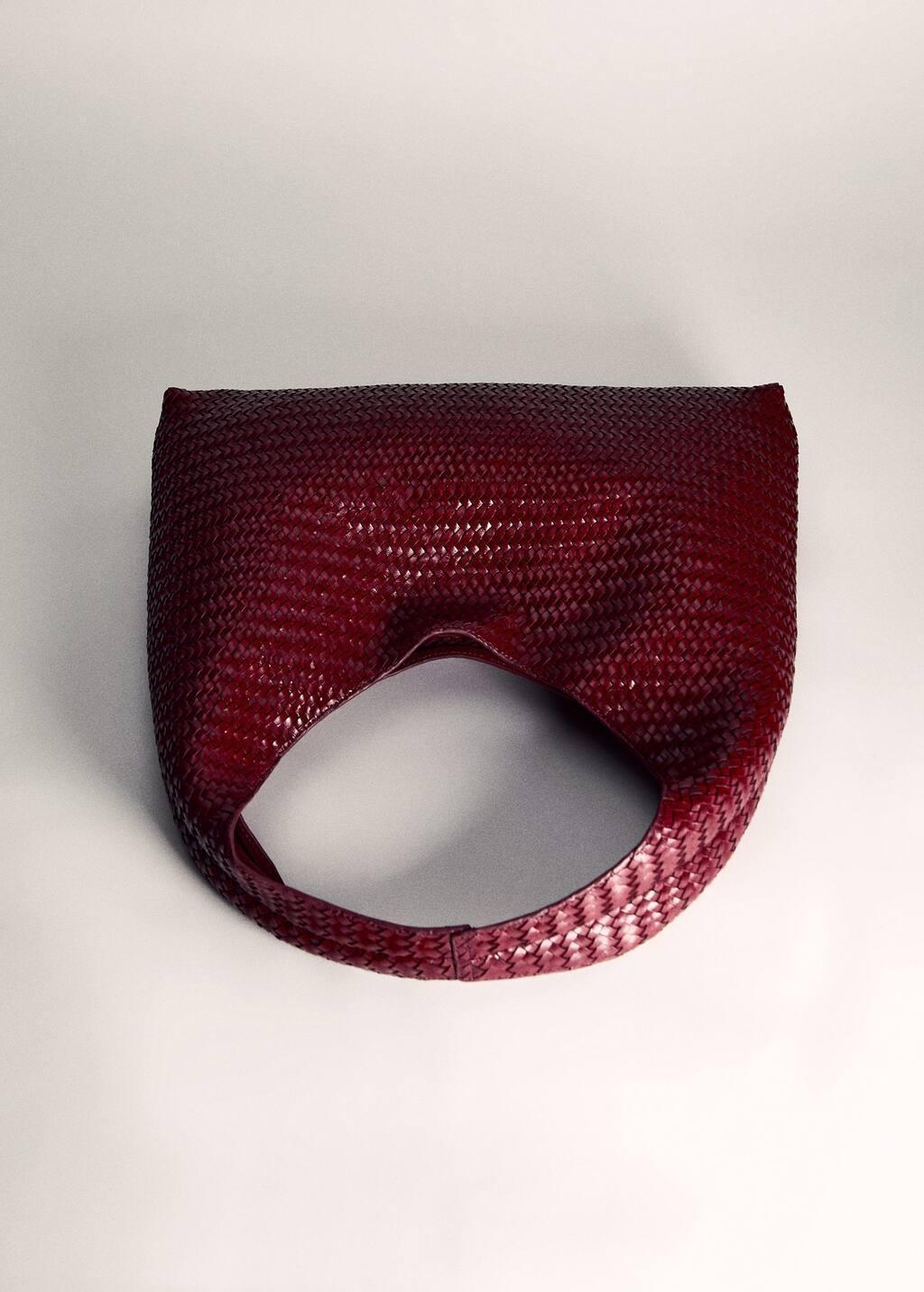 Red Medium Braided Leather Shoulder Bag, Dark Red, large image number 4