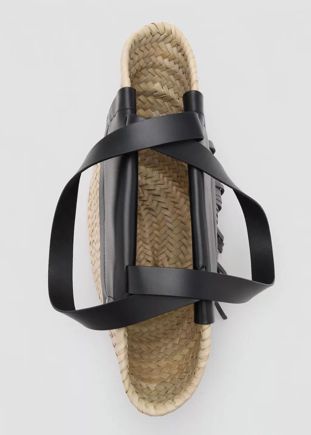 BLACK Small natural fibre basket with leather fringes, Black, large image number 2