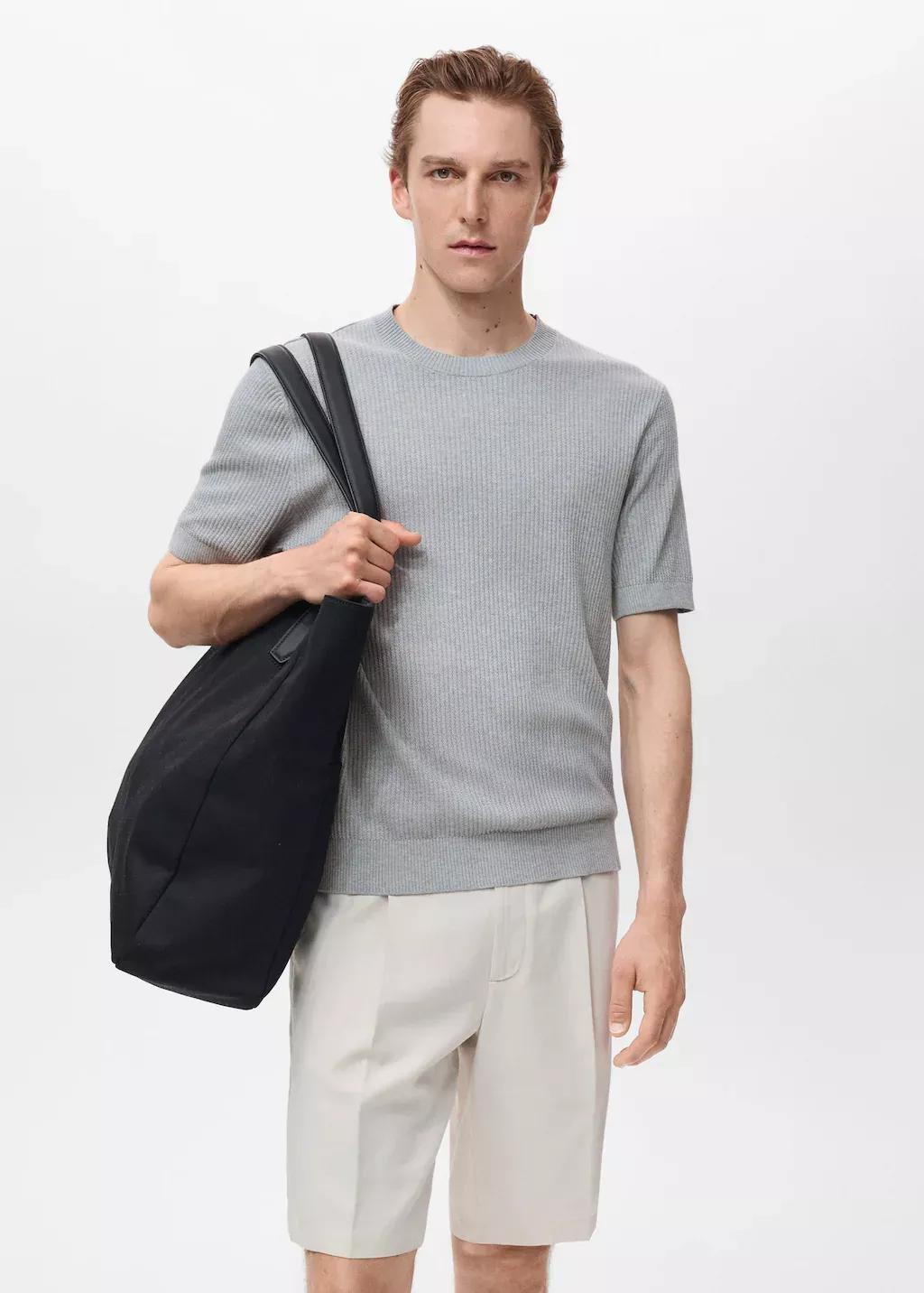 LT-PASTEL BLUE Ribbed  knit t-shirt, , large image number 0