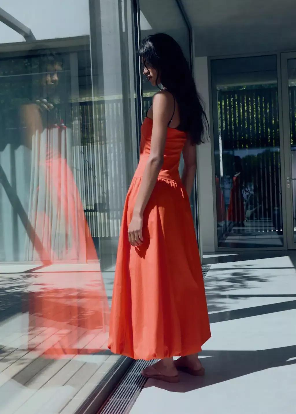 Orange Combined Knitted Balloon Dress, , large image number 2