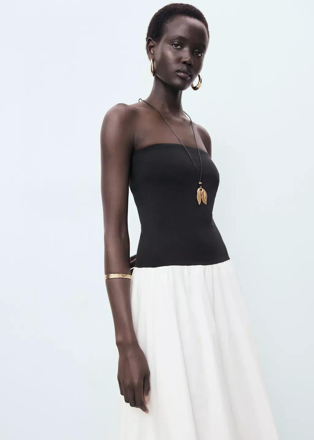 Black Combined Knitted Balloon Dress, , large image number 0
