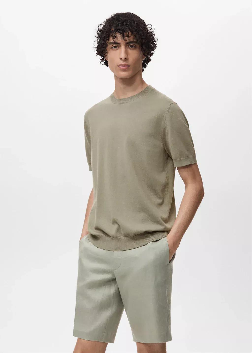 Khaki Cotton Fine-Knit T-Shirt, , large image number 0
