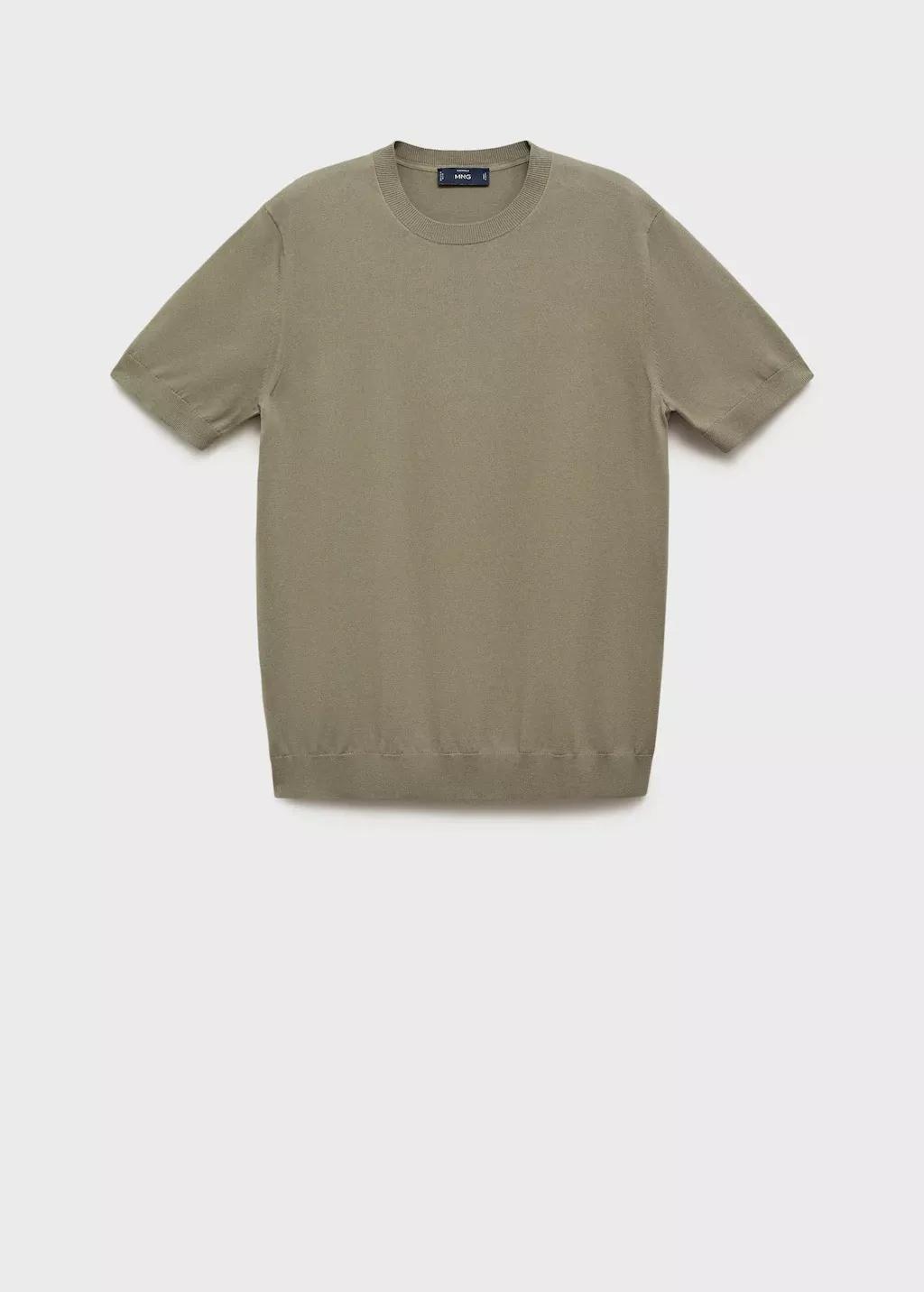 Khaki Cotton Fine-Knit T-Shirt, , large image number 3