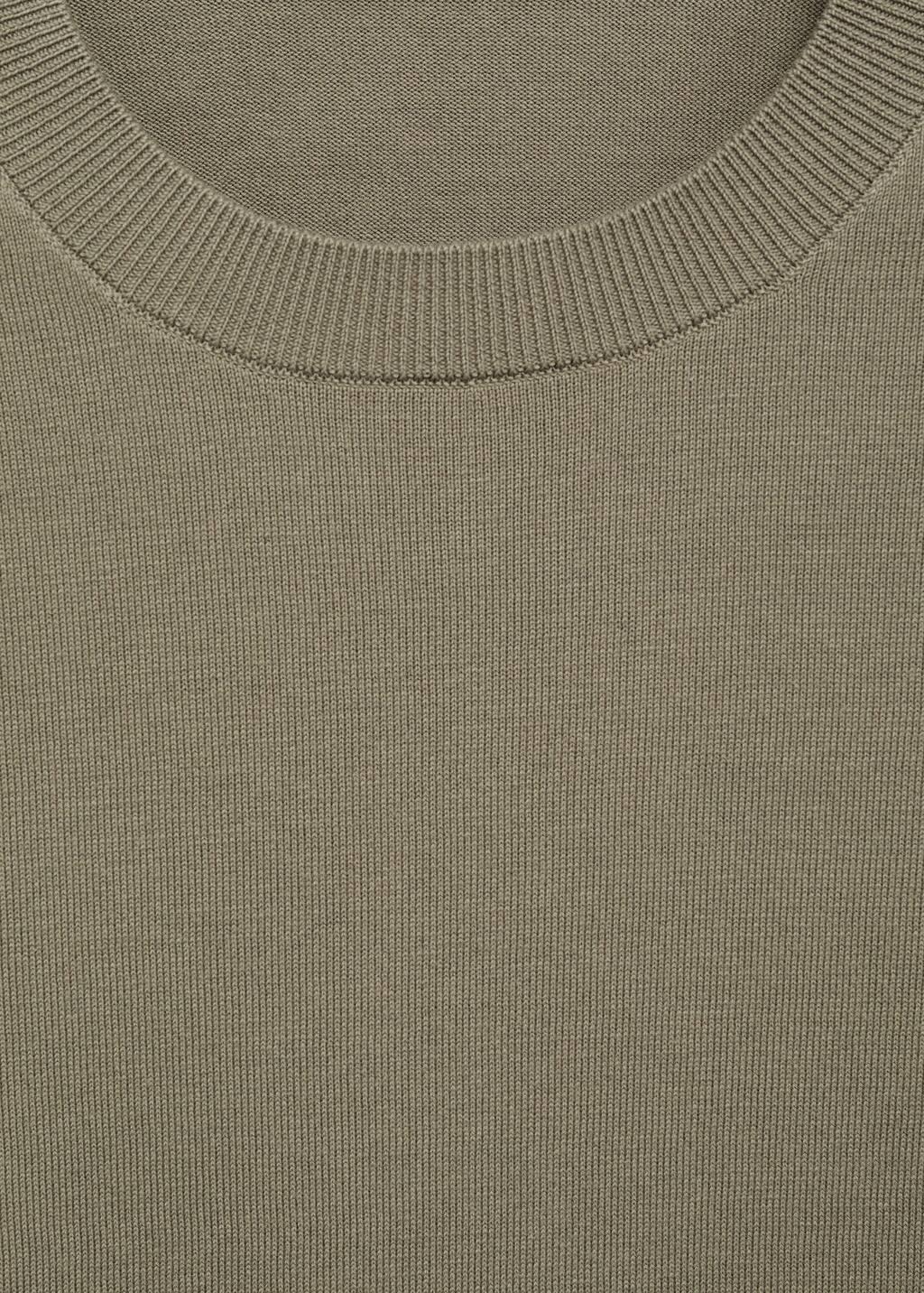 Khaki Cotton Fine-Knit T-Shirt, , large image number 4