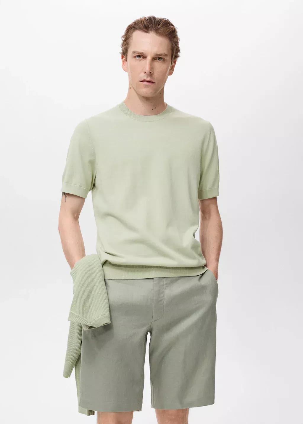 Green Cotton Fine-Knit T-Shirt, , large image number 0