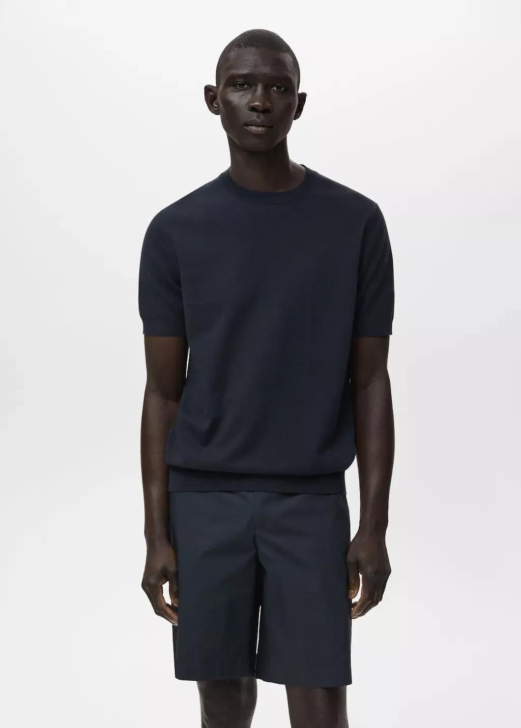 DARK BLUE Cotton fine-knit t-shirt, , large image number 0