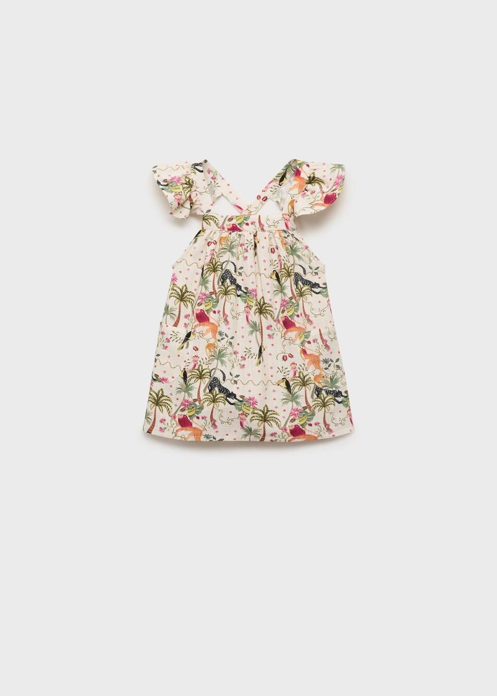 Cream Floral Print Dress, Kids Girls, , large image number 0