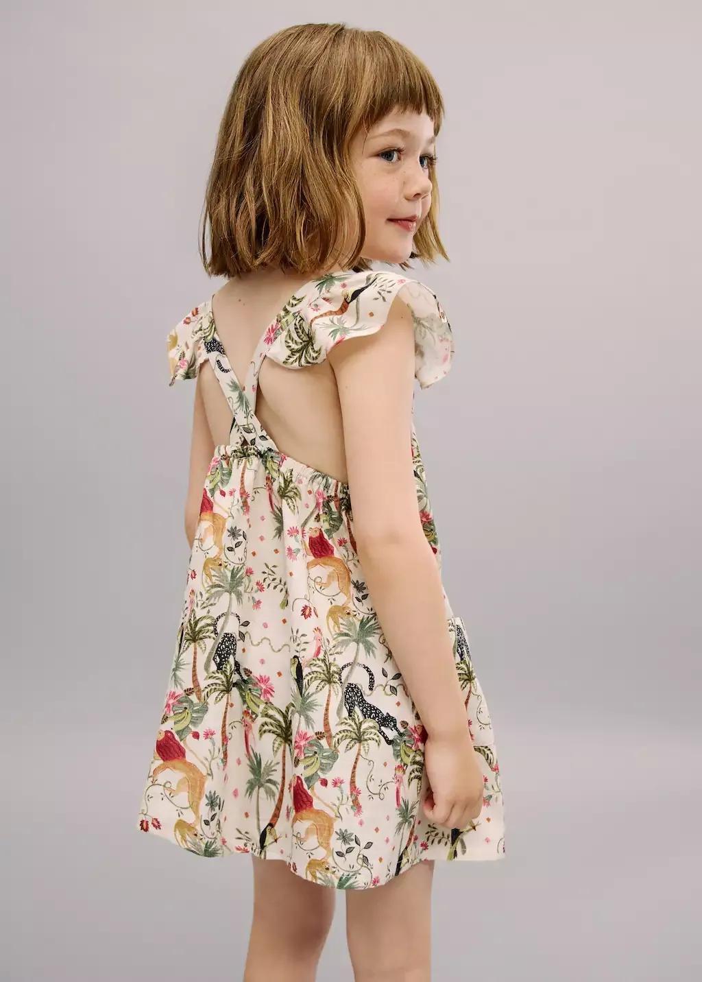 Cream Floral Print Dress, Kids Girls, , large image number 1