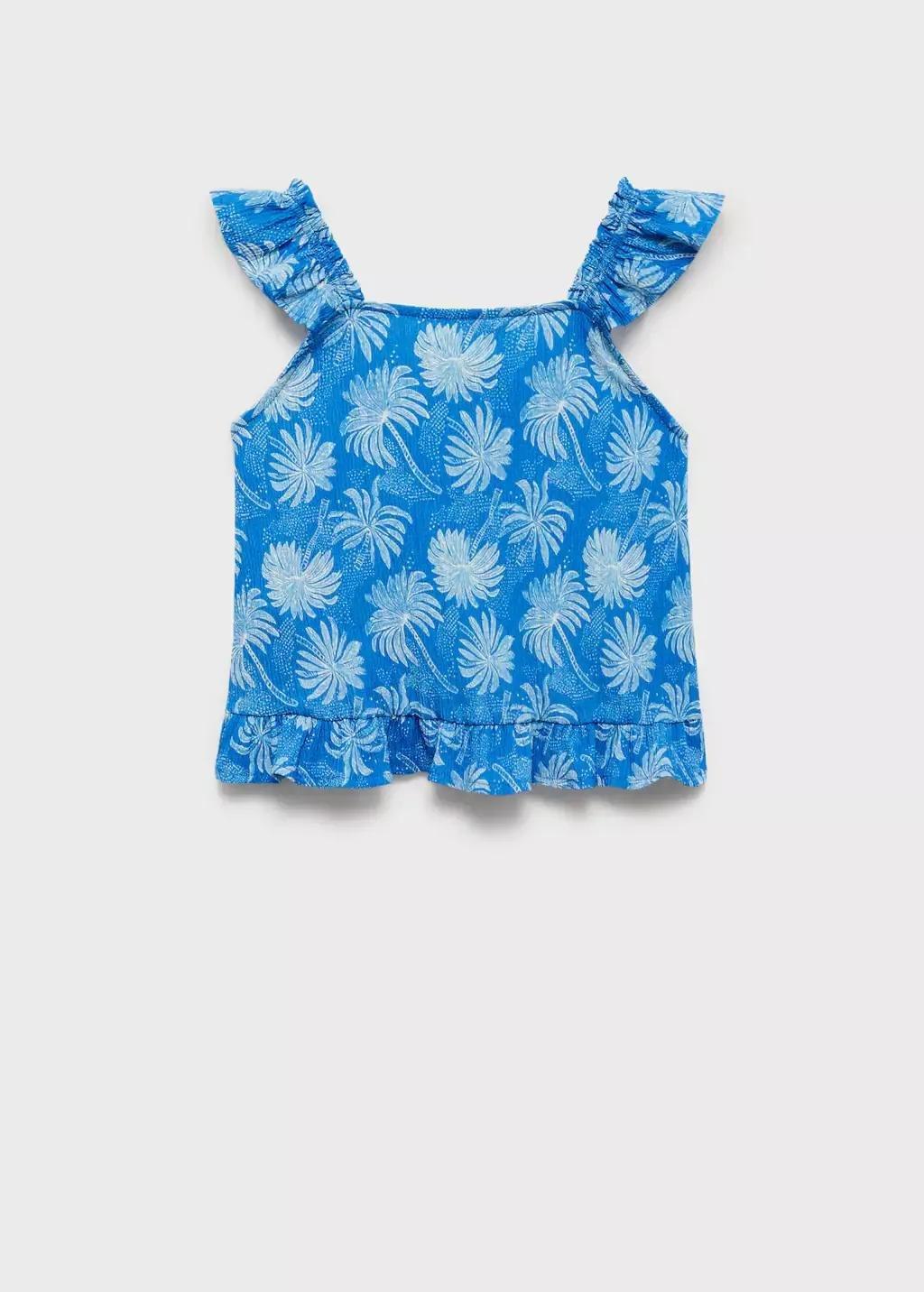 Blue Printed Ruffle Top, Kids Girls, , large image number 0