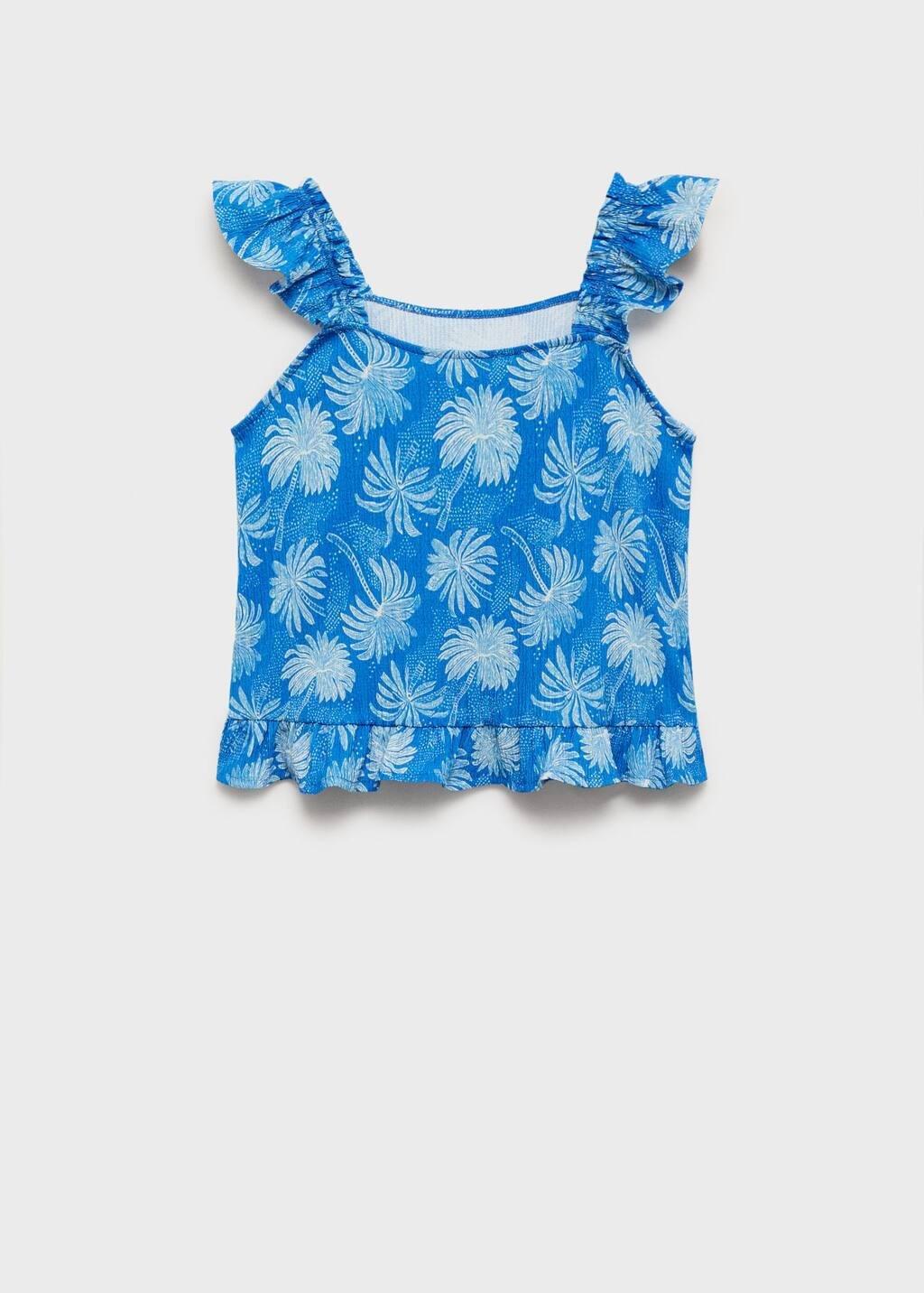 Blue Printed Ruffle Top, Kids Girls, , large image number 1