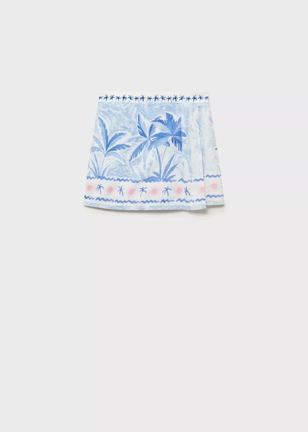 Blue Palm Tree Print Skirt, Kids Girls, , large image number 0