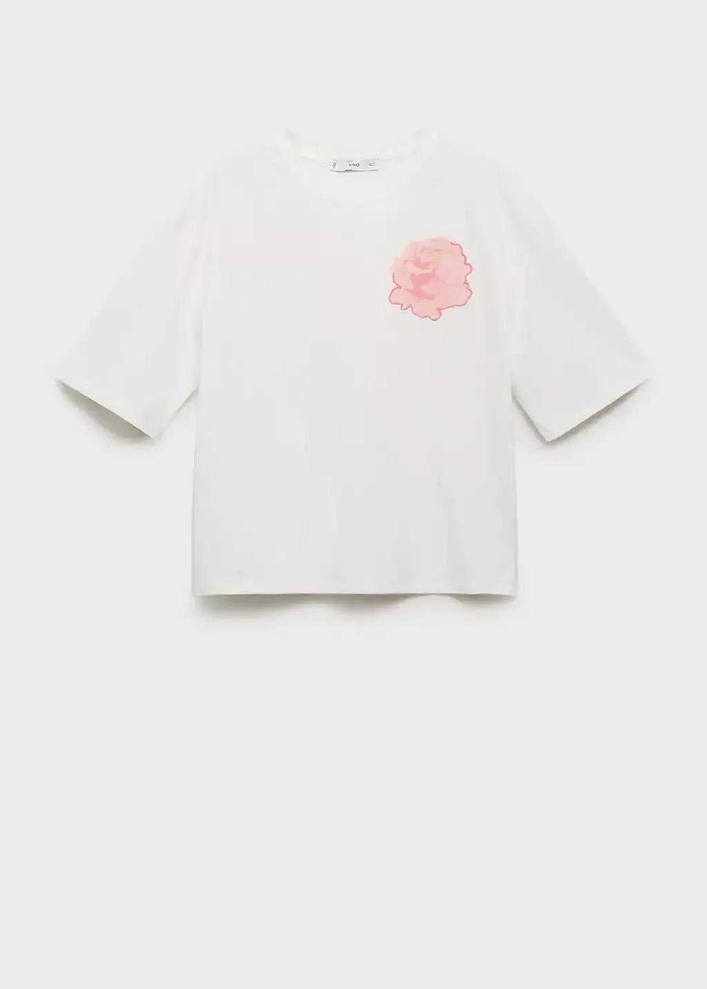 White Cotton T-Shirt With Flower Detail, , large image number 0
