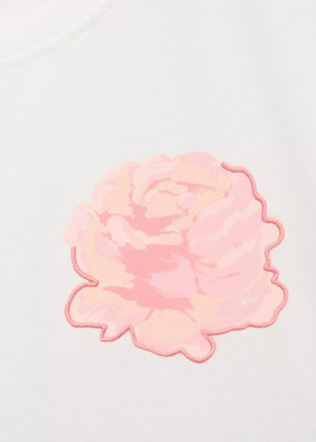 White Cotton T-Shirt With Flower Detail, , large image number 4