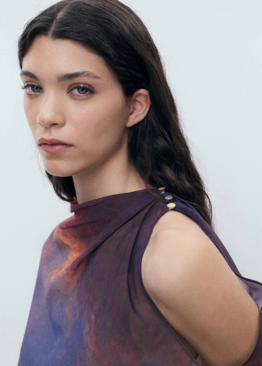 Orange Printed Dress With Asymmetrical Layer, , large image number 2