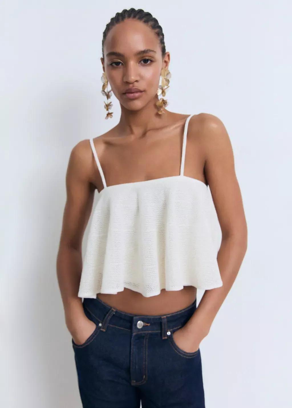White Ruffle Knit Top, , large image number 0