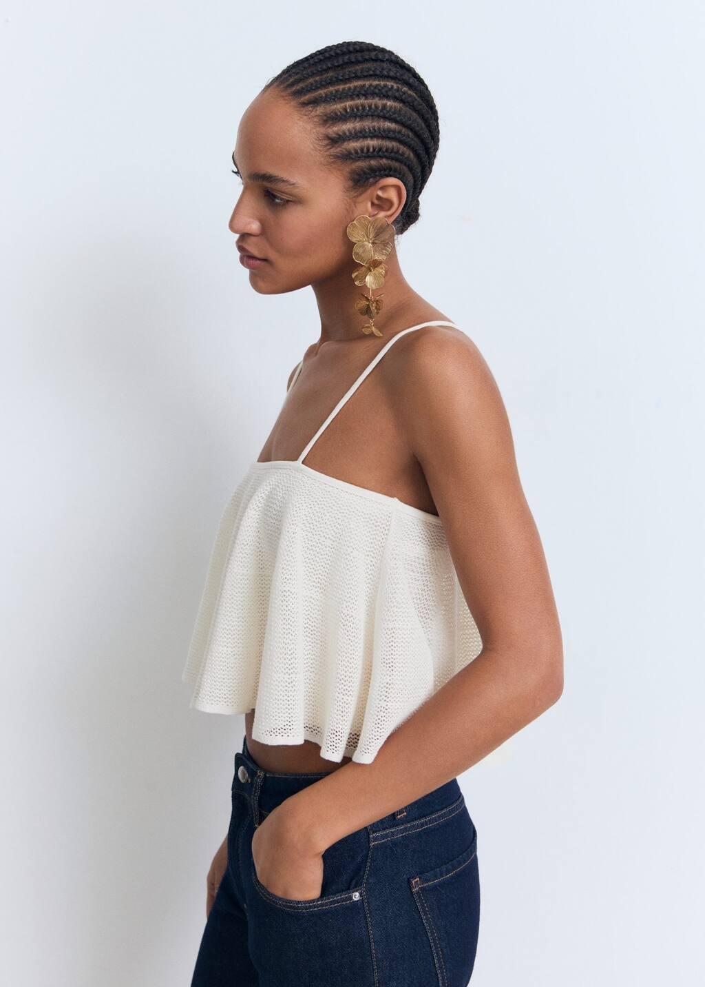 White Ruffle Knit Top, , large image number 2