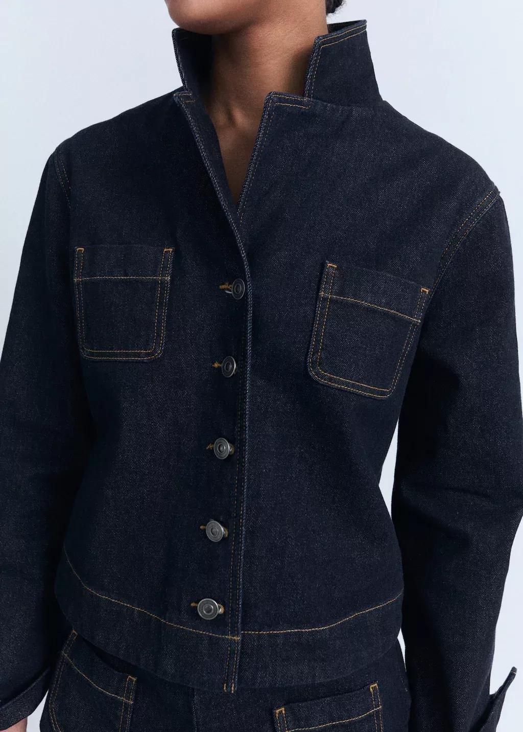 OPEN BLUE Fitted denim jacket with pockets, , large image number 0