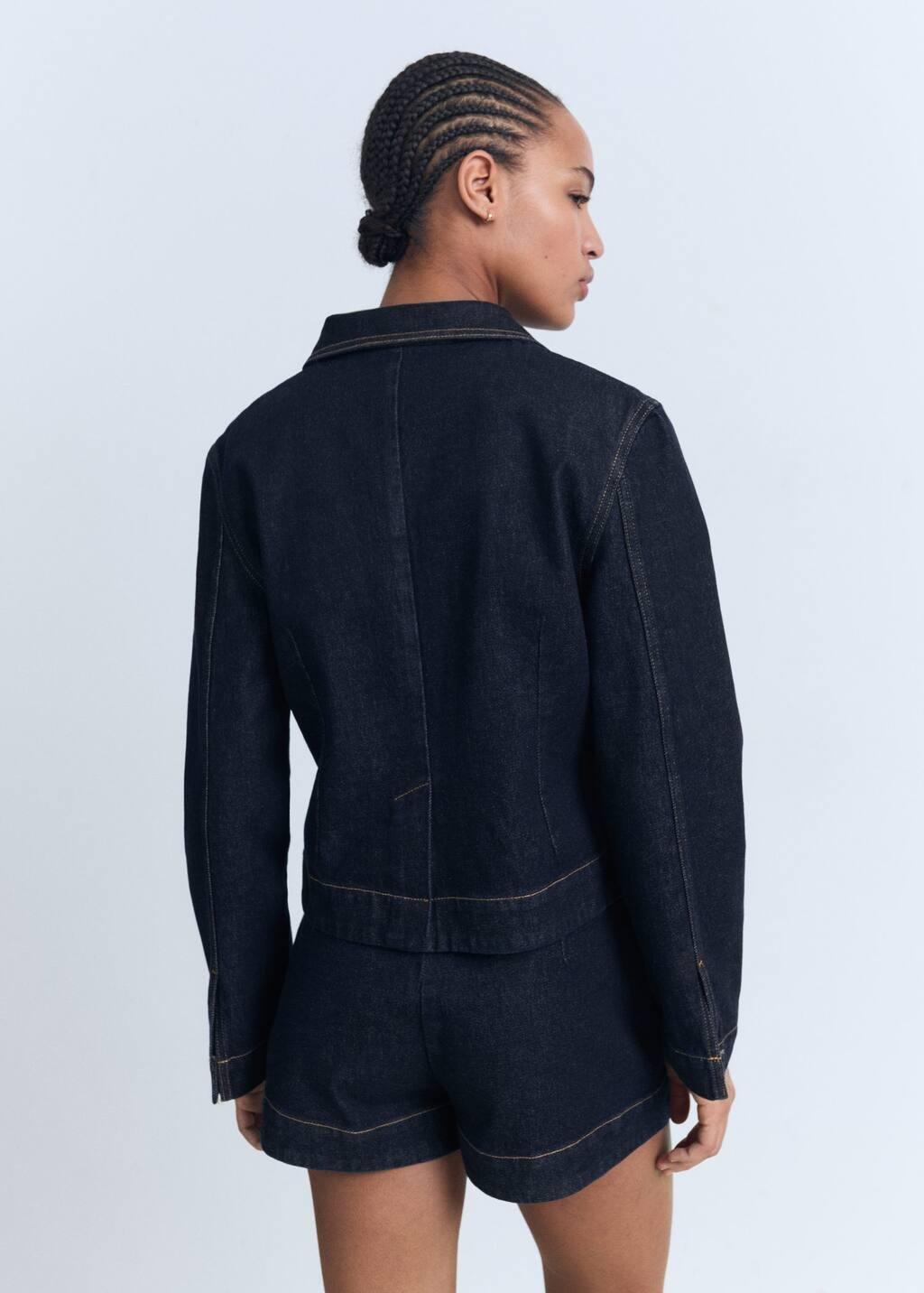 OPEN BLUE Fitted denim jacket with pockets, , large image number 6