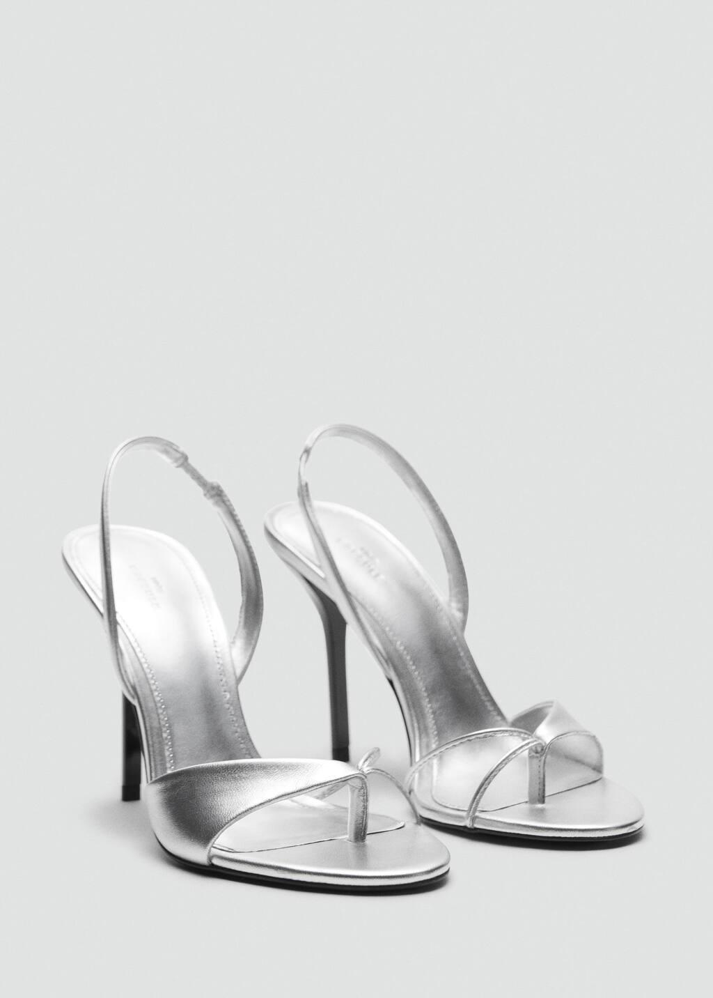 SILVER Leather sandals with contrasting heels, Silver, medium