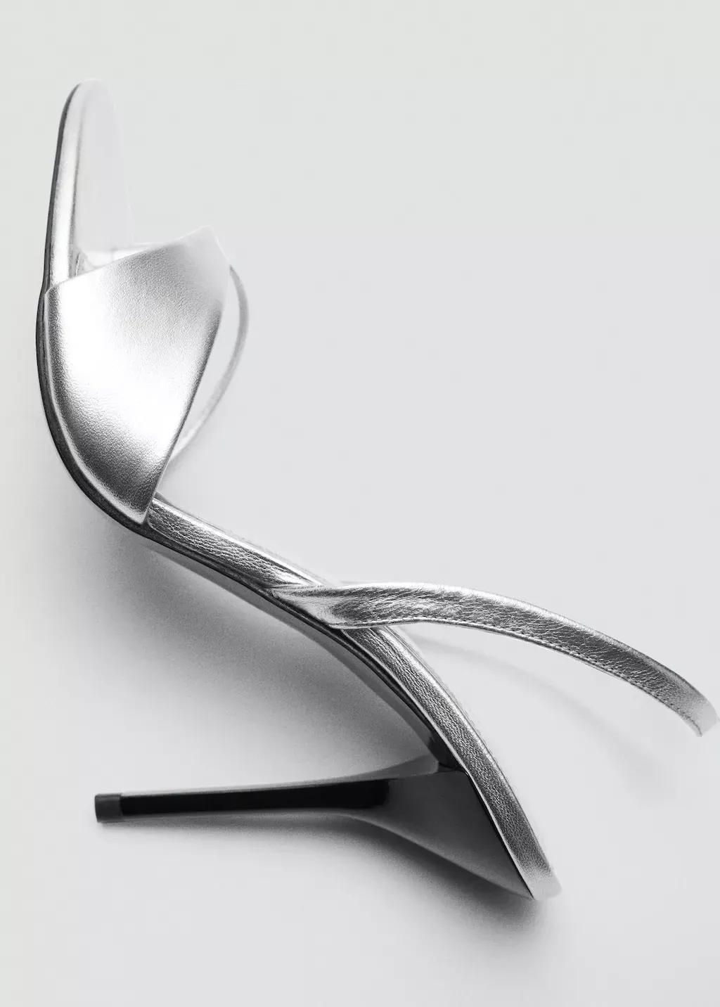 SILVER Leather sandals with contrasting heels, Silver, medium