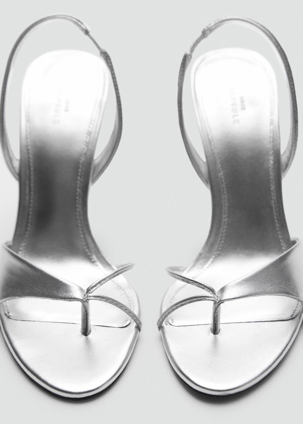 SILVER Leather sandals with contrasting heels, Silver, medium