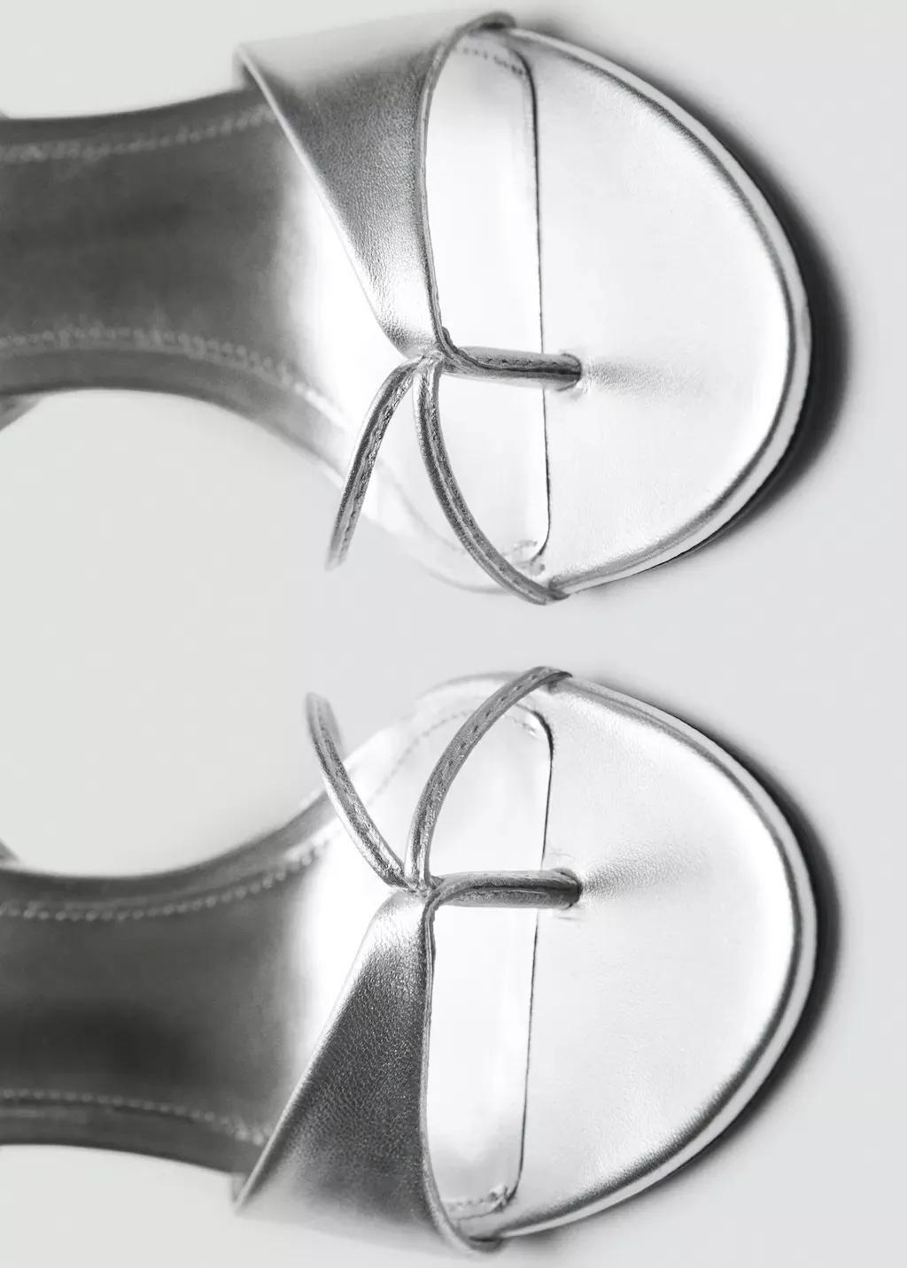 SILVER Leather sandals with contrasting heels, Silver, medium