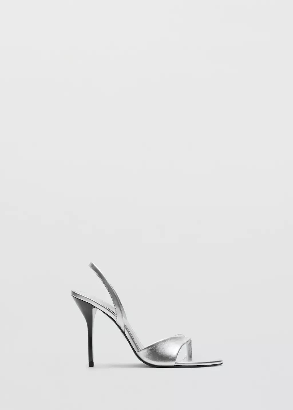 SILVER Leather sandals with contrasting heels, Silver, medium