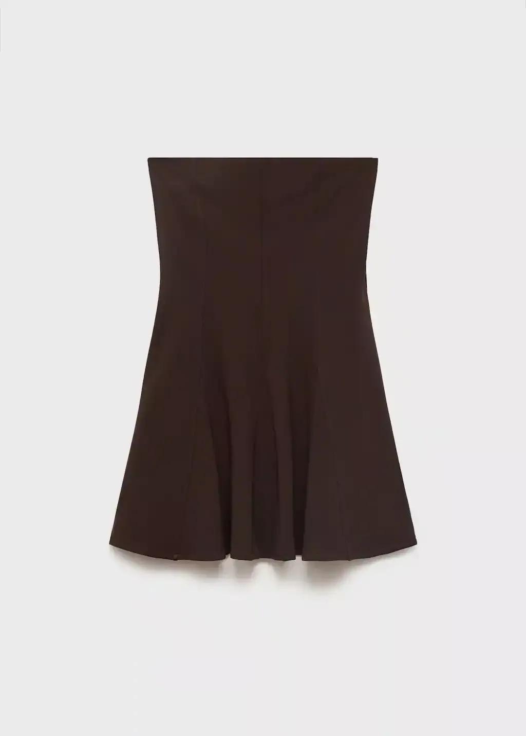 Brown Short Strapless Dress With Pleats, , large image number 0