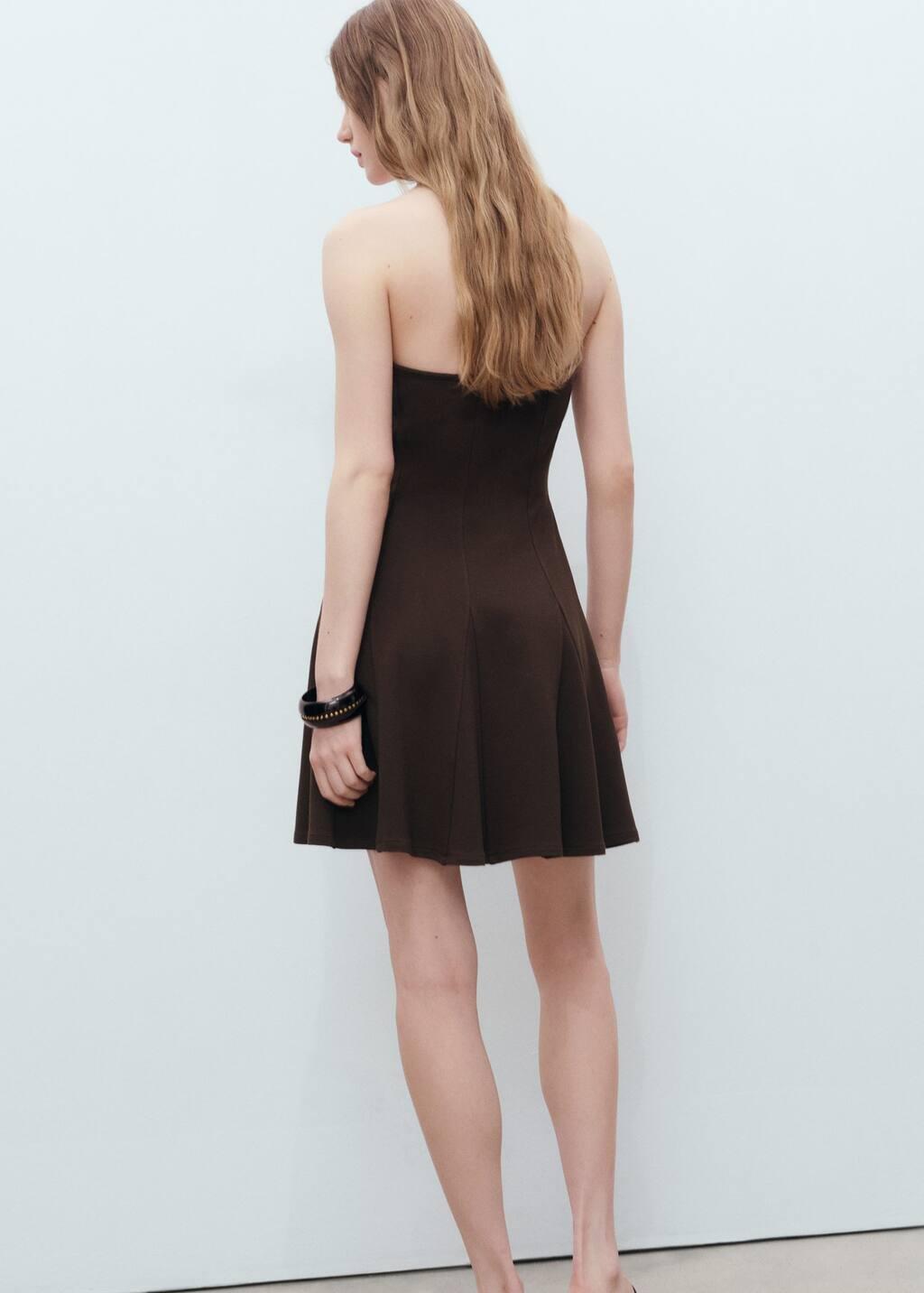 Brown Short Strapless Dress With Pleats, , large image number 5
