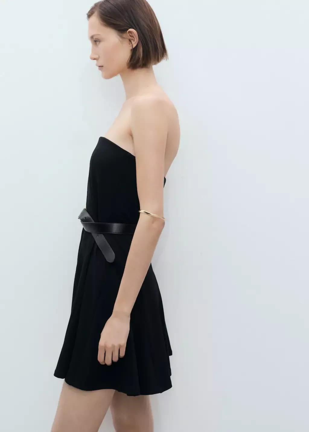 Black Short Strapless Dress With Pleats, , large image number 0